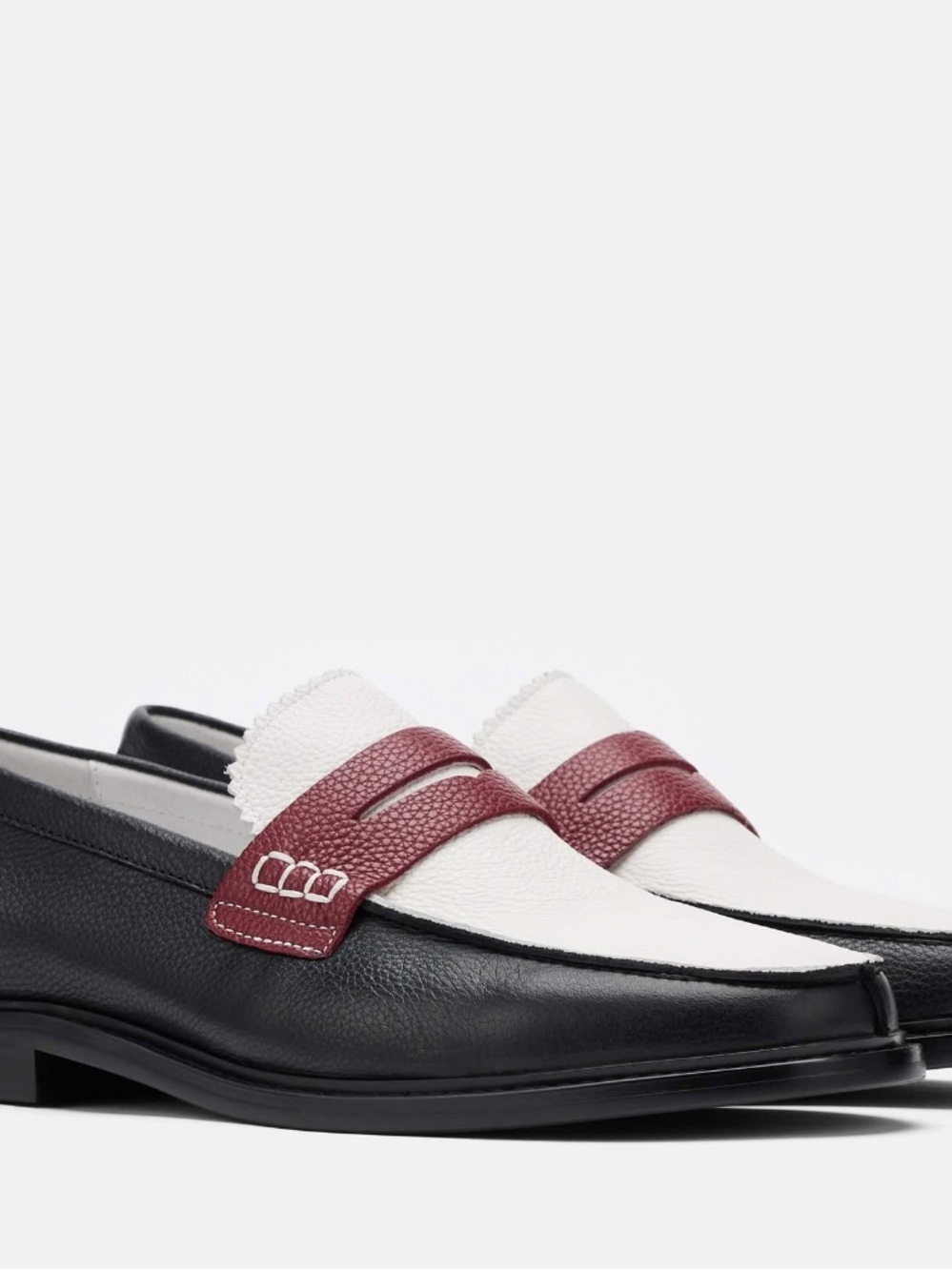 Marc Nolan Men’s Black, White & Burgundy Leather Penny Loafers - Picture 4 of 5
